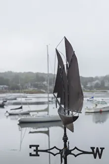 Still Life Prints: USA, Massachusetts, Cape Ann, Gloucester. Annisquam Harbor, boats in fog