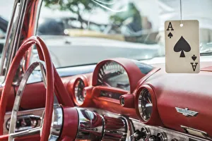 Still Life Prints: USA, Massachusetts, Cape Ann, Gloucester. Antique car, antique car interior