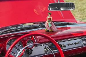 Still Life Prints: USA, Massachusetts, Cape Ann, Gloucester. Antique car, antique car with kewpie doll