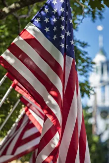 USA, Massachusetts, Cape Ann, Manchester by the Sea. Fourth of July, US flags