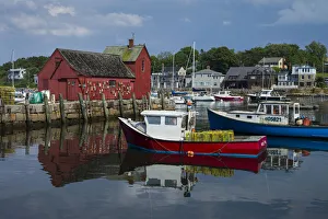 Rockport Prints: USA, Massachusetts, Cape Ann, Rockport, Rockport Harbor, boats and Motif Number One