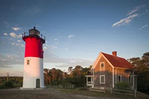 USA, Massachusetts, Cape Cod, Eastham, Nauset Lighthouse at dawn