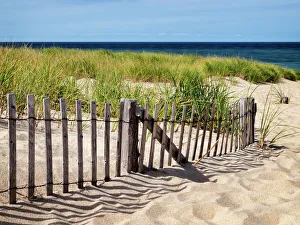Shoreline Prints: USA, Massachusetts, Cape Cod, Fence at Race Point Beach