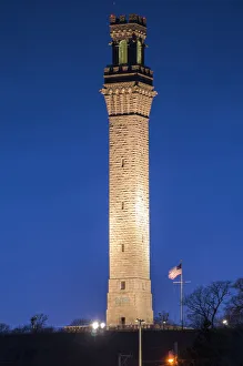 USA, Massachusetts, Cape Cod, Provincetown Monument at dusk
