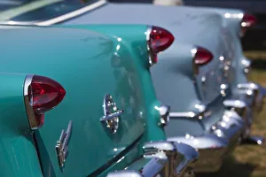 Car Prints: USA, Massachusetts, Gloucester. 1950s-era Olsmobile cars at an antique car show