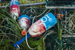 Rockport Prints: USA, Massachusetts, Rockport, Long Beach, lobster buoys
