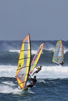 USA, Maui, Hawaii, Sunset, Windsurfing, Ocean