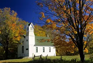 Bliss Prints: USA, Michigan, Bliss. Pioneer Memorial Church and autumn trees