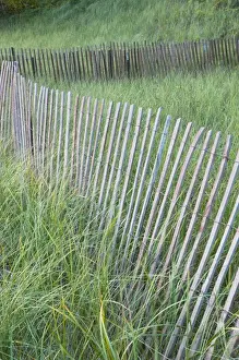 USA-Michigan-Lake Michigan Shore-Mission Peninsula: Beach Fence by Lake Michigan