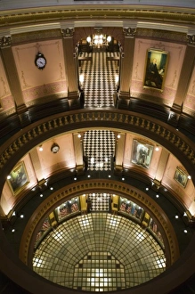 State Capital Prints: USA, Michigan, Lansing: Michigan State Capitol, Downward View from the Dome