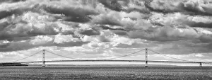 Mackinaw City Prints: USA, Michigan, Mackinac Island, Panorama of Mackinac Bridge crossing the Straits of