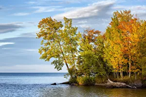 Lake Superior Prints: USA, Michigan, Silver City, Sunset where Big Iron River meets Lake Superior
