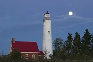 Moonrise Prints: USA-Michigan-Tawas City: Tawas Point State Park- Tawas Point Lighthouse on Lake