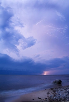 Flash Prints: USA, Michigan, Upper Peninsula. Lightening over Lake Superior