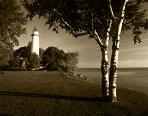 Protection Prints: USA, Michigan, View of Lake Huron and Ponte Aux Barques Lighthouse