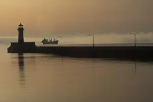 Duluth Prints: USA, Minnesota, Duluth. Ship at anchor off the Duluth ship canal