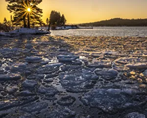 Lake Superior Prints: USA, Minnesota, Lake Superior. Lake ice at sunset. Credit as
