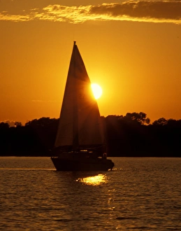Leech Lake Prints: USA, Minnesota, Leech Lake. Evening sail