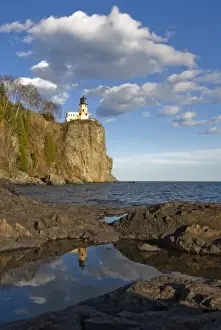 Reflect Prints: USA, Minnesota. Split Rock Lighthouse reflects in a pool on the shore of Lake Superior