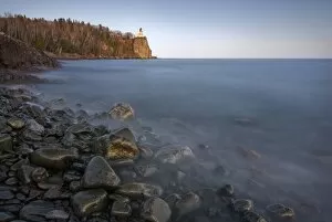 USA, Minnesota. Split Rock Lighthouse from the shore of Lake Superior