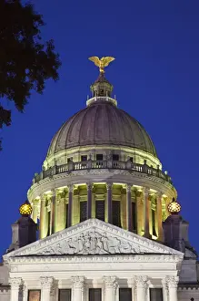 Low Angle View Prints: USA, Mississippi, Jackson. Mississippi State Capitol, evening