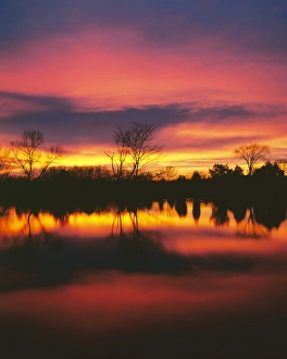 Jefferson County Prints: USA, Missouri, Jefferson County, Sunset on pond