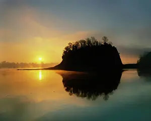 Mississippi Prints: USA, Missouri, Perry County, Tower Rock at sunrise on the Mississippi River