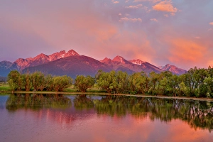 Mission Mountains Prints: USA, Montana, Allentown. Evening light of Mission Mountains reflected in small pond