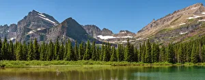 Images Dated 21st March 2023: USA, Montana, Glacier National Park. Panoramic of mountains and Grinnell Lake in summer
