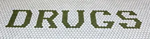 Missoula Prints: USA, Montana, Missoula. Sign on floor of vintage drug store