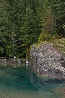 Landscape-Scenic Prints: USA, Montana. Rocky outcrop, McDonald Creek, Glacier National Park