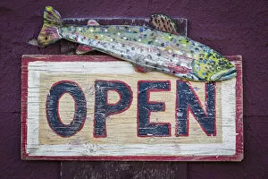 USA, Montana, Virginia City. Open sign on store front