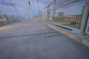 Infrastructure Prints: USA, Nebraska and Iowa. State line on the Bob Kerrey Memorial Bridge over the Missouri