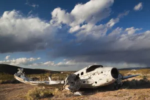Images Dated 18th April 2011: USA, Nevada, Great Basin, Beatty, abandoned small airplane by Angels Ladies Brothel
