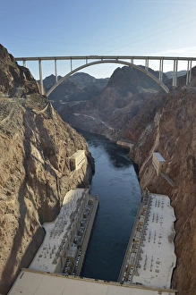 Reservoir Prints: USA, Nevada, Hoover Dam and the Mike O Callaghan - Pat Tillman Memorial Bridge
