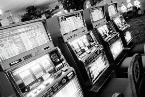 Black And White Prints: USA, Nevada, Las Vegas: Casino Slot Machines / Interior