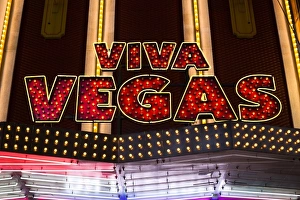 Images Dated 13th April 2011: USA, Nevada, Las Vegas, Downtown, Fremont Street Experience, Viva Vegas neon sign
