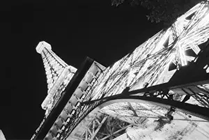 Black And White Prints: USA, Nevada, Las Vegas: Eiffel Tower / Paris Casino / Evening
