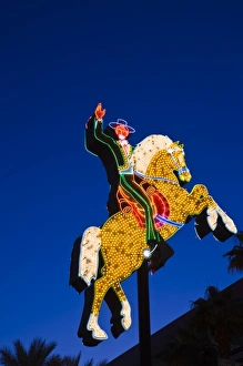 Text Prints: USA, Nevada, Las Vegas. Fremont East Area, neon sign from El Cortez casino, dusk