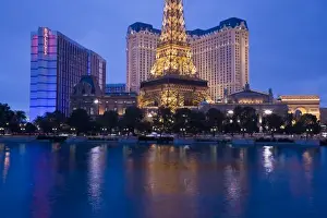 Images Dated 15th December 2008: USA, Nevada, Las Vegas. Paris Las Vegas and Ballys Hotels, The Strip, evening