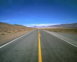 Flat Prints: USA, Nevada, Lerlach. Highway 447 near Gerlach in Nevada runs through a desolate