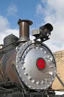 Railroad Prints: USA, Nevada. Old steam locomotive at historic Gold Hill train station