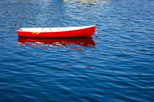 Images Dated 2021 April: USA, New England, Maine, Camden, Camden Harbor and boat anchored in the harbor