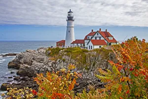Cape Elizabeth Prints: USA, New England, Maine, Cape Elizabeth, Atlantic Portland Head Lighthouse during