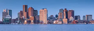 Images Dated 2nd May 2019: USA, New England, Massachusetts, Boston, city skyline from Boston Harbor, dawn