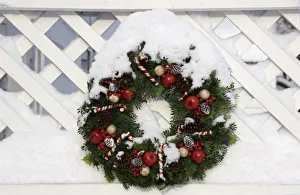 Images Dated 13th December 2007: USA, New England, Massachusetts, Reading, Christmas wreath on fence
