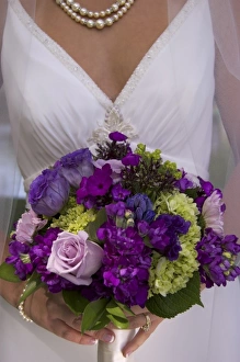 Holding Prints: USA, New England, Massachusetts, Boston, Bride holding wedding bouquet (MR)