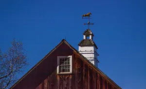 Images Dated 2021 April: USA, New England, Vermont weather vane on top of wooden barn topped with horse