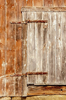 Vermont Prints: USA, New Hampshire, Troy. Old barn door with rusted strap hinges