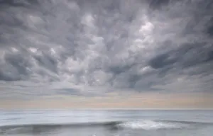 Images Dated 25th November 2016: USA, New Jersey, Cape May National Seashore. Stormy seascape at sunrise. Credit as